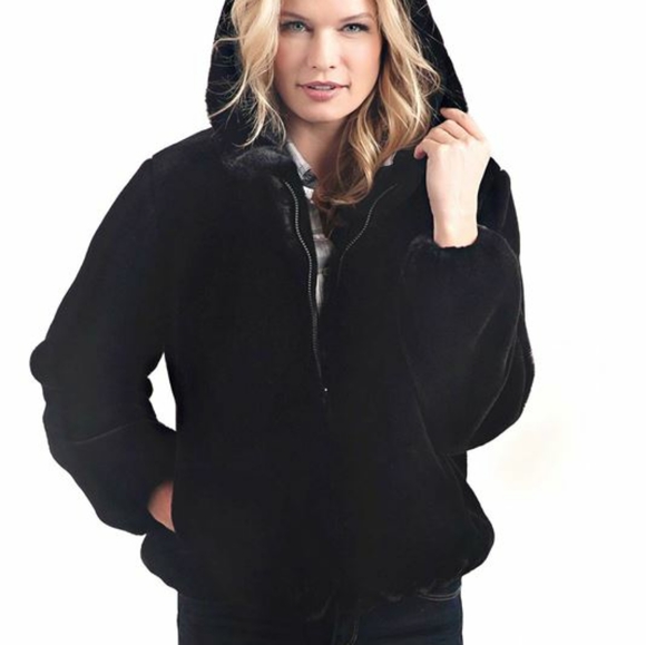 BLACK SHEARED BEAVER FAUX FUR HOODED PARKA - Picture 12 of 12